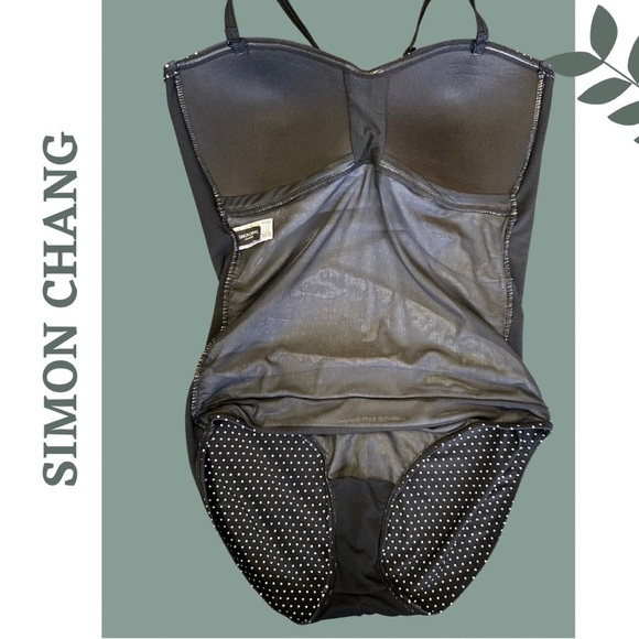 Simon Chang Women's One Piece Swimsuit Black White Polka Dot Size 16 - Picture 6 of 7